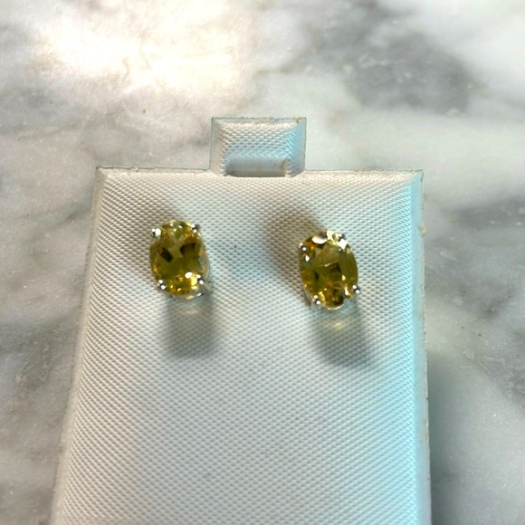 Large Citrine Gemstone 925 Stud Earrings - Picture 1 of 4